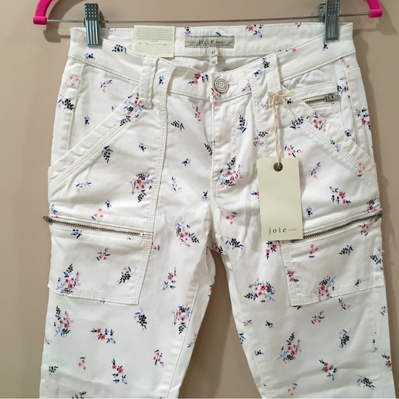 Joie Jeans Women's 27 Park Skinny Denim White Floral Stretch Zip Hems Pocket New - Picture 6 of 8